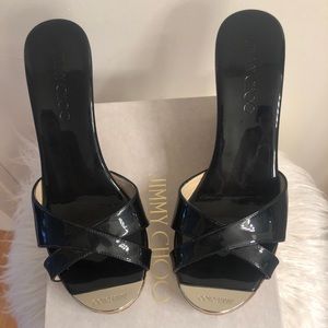 Jimmy Choo Pandora Patent Leather Wedge in Black